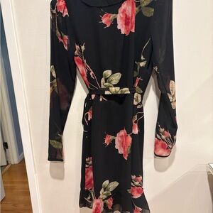 Wilfred Black Dress with Red Floral Pattern
